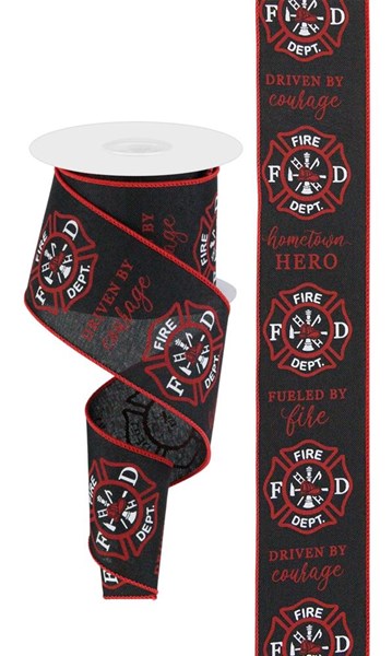 RGC129002 2.5" x 10yd Firefighter Badge On Royal Black/White/Red