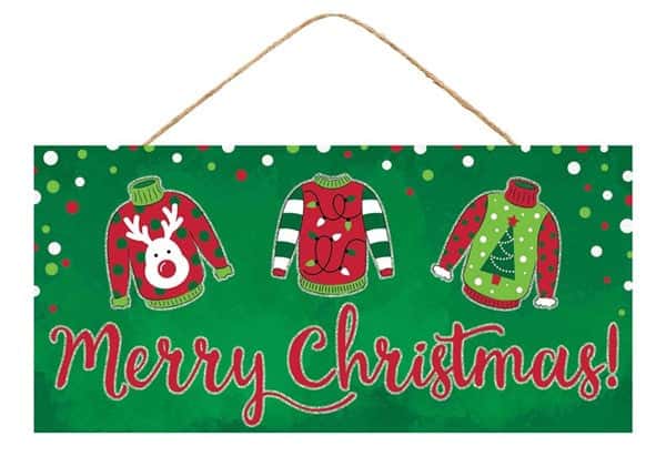 AP8898 12.5"L X 6"H Christmas/Ugly Sweater Sign Emerald/Red/White