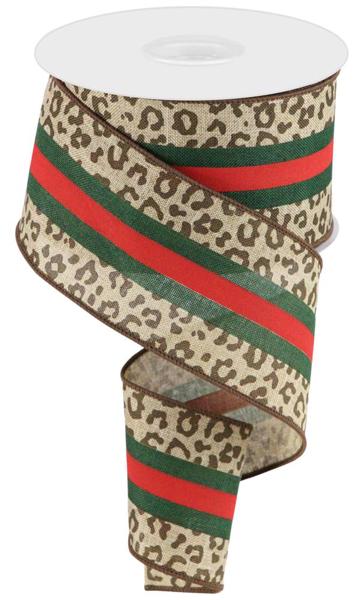 RGC185601  2.5" x 10yd Leopard/Ctr Stripes/Royal Beige/Red/Emerald/Brown