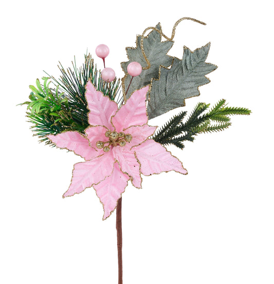 XX895122    12"L Poinsettia/Pine/Berry Pick    Pink