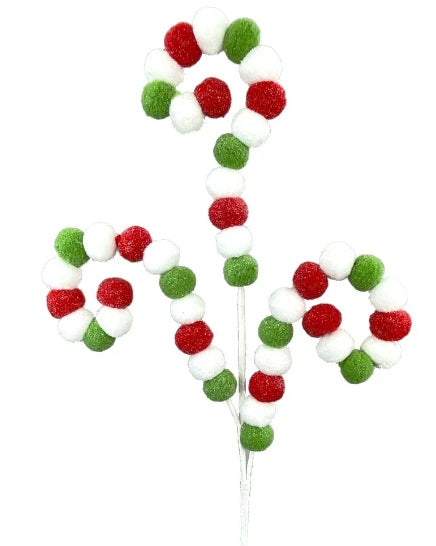85469RDWTGN 28" Red/Wht/Grn Felt Ball Curly Spray RedWht/Grn