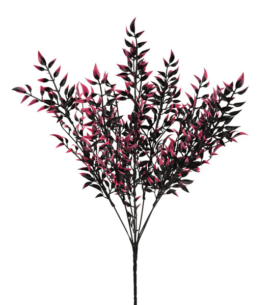 HH129854  17.25"L Plastic Leaf Bush x 7 Black/Pink