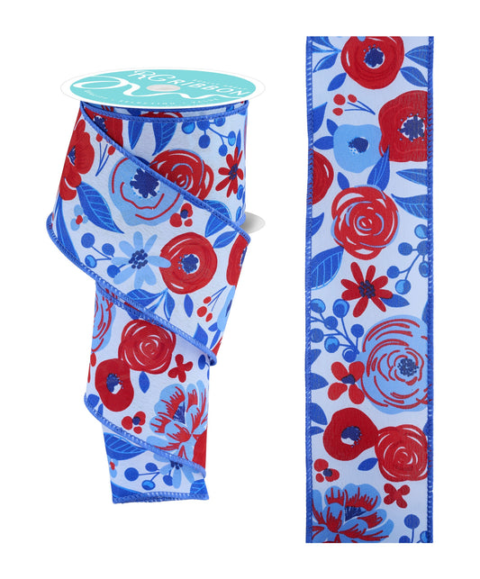 RGH134014   2.5" x 10yd Bold Blooms   Lt Blue/Red/White
