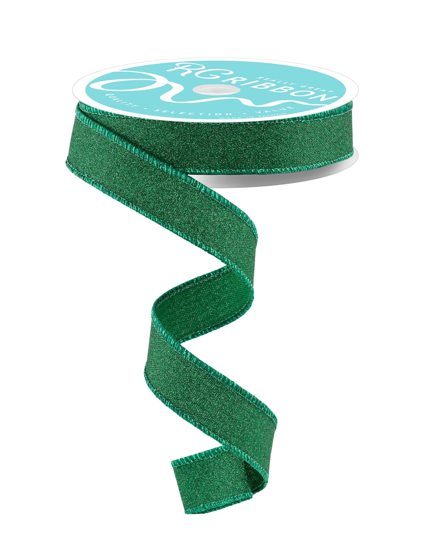 RGE778906   7/8" x 10yd Fine Glitter on Faux Royal Ribbon – Emerald Green – Sparkle Wired Ribbon