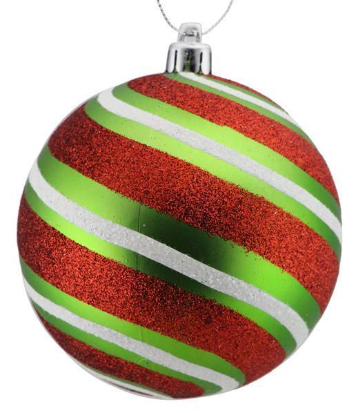 XY8900M5   100Mm Glitter Diagonal Stripe Ball  Matte Lime/Red/White