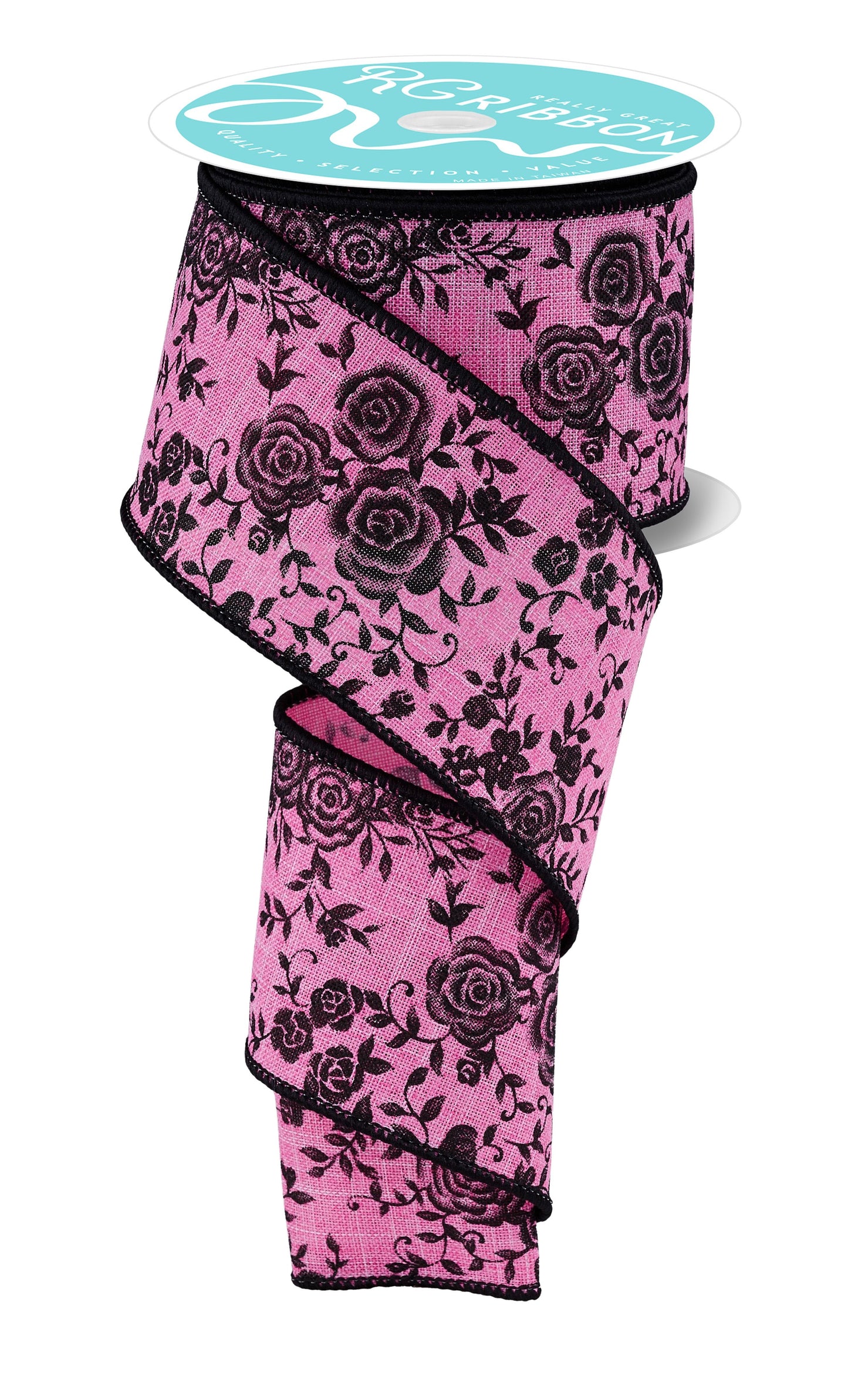 RGH130322    2.5" x 10yd Mini Rose   Pink/Black