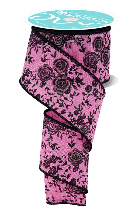 RGH130322    2.5" x 10yd Mini Rose   Pink/Black