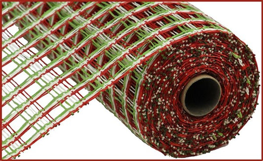 RP8135K4  10" x 10yd Poly Burlap Check Mesh Red/Cream/Lime