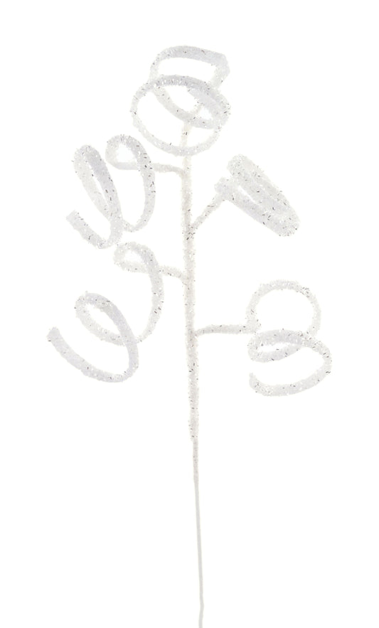 MN038027  28" Curly Hanging Spray – White/Silver – Floral Pick