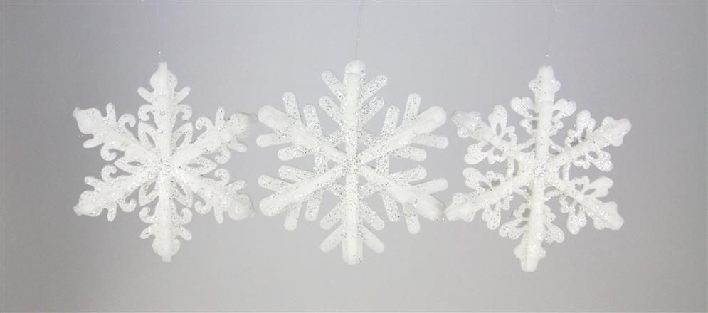 XY8485  8" 3D Glitter Snowflake Ornament – White