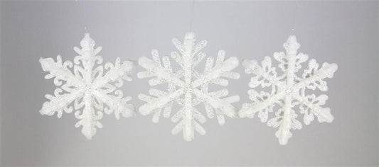 XY8485  8" 3D Glitter Snowflake Ornament – White