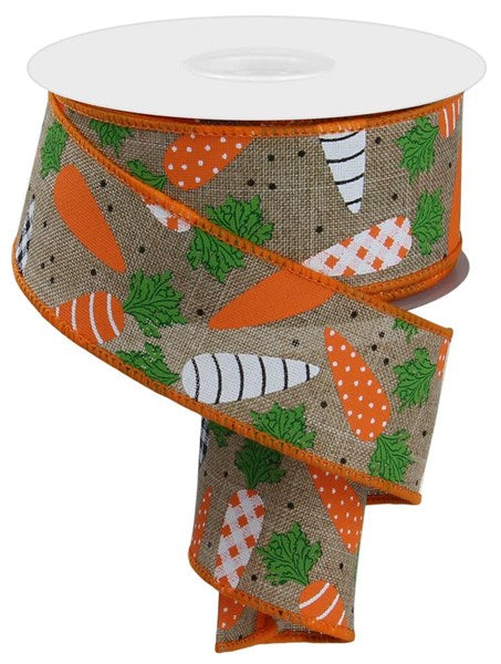 RGE112801    1.5" x 10yd Patterned Carrots On Royal    Lt Beige/Multi