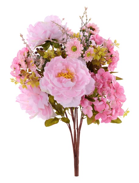 FB194215   21"L Peony/Daisy/Hydrangea Bush x 5    Lt Pink