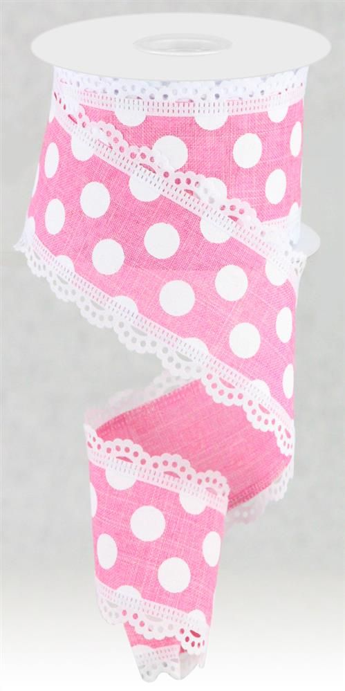 RGA8564WT    2.5" x 10yd Medium Dot W/Lace   Pink/White