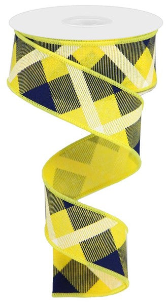 RG01682AT   1.5" x 10yd Printed Plaid On Royal   Yellow/Navy Blue/White