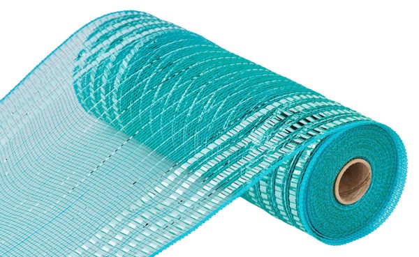 RY851660  10.25" x 10yd Matte/Metallic Border Mesh Teal/Turquoise