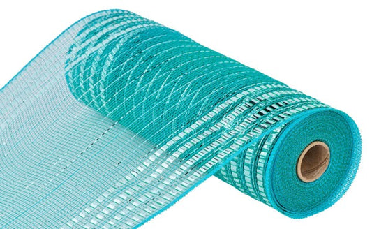 RY851660  10.25" x 10yd Matte/Metallic Border Mesh Teal/Turquoise