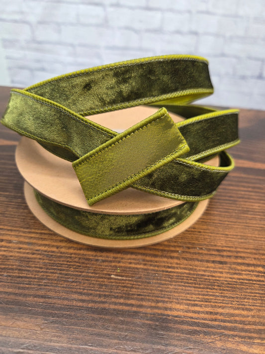 7005W-570-25E     1" Wired Heritage Velvet Ribbon | Moss | 10 Yard Roll