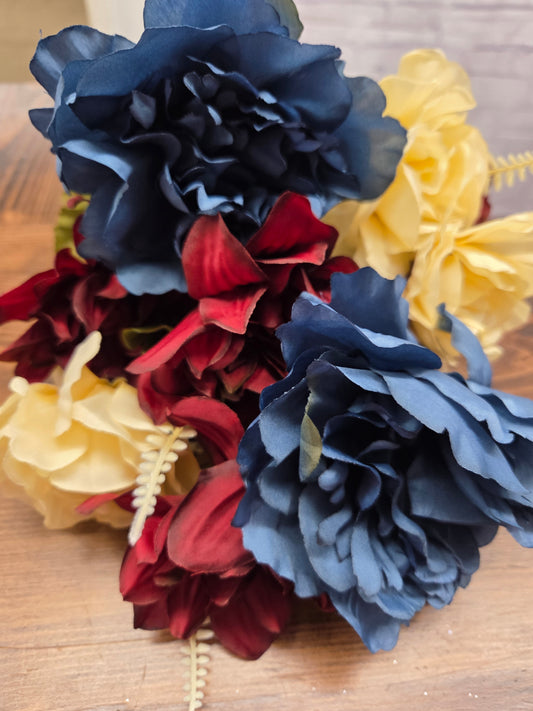 GPB26410     22" Peony/Dahlia/RoseX24    Blue/Burgandy/Cream/Tan