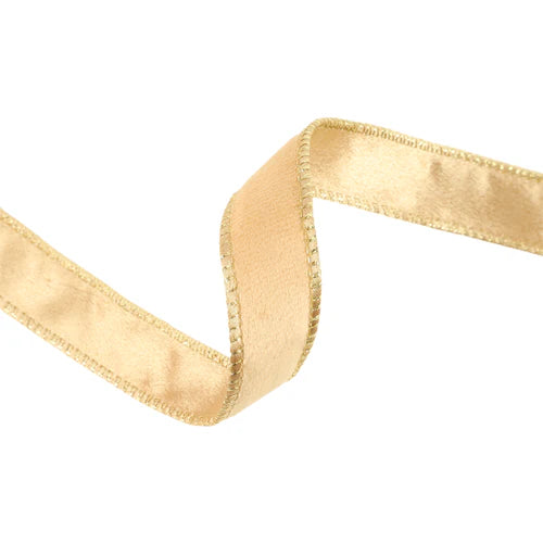 7115W83525E  1" x 10 Yd -Reversible Classic Velvet Wired Ribbon- Tan/Gold